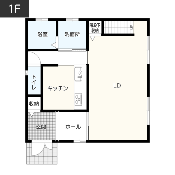 【2階建て】標準的なキューブ型住宅の間取り1F