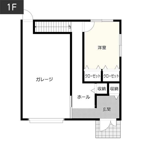【3階建て】ビルトインガレージ付きキューブ型住宅の間取り1F