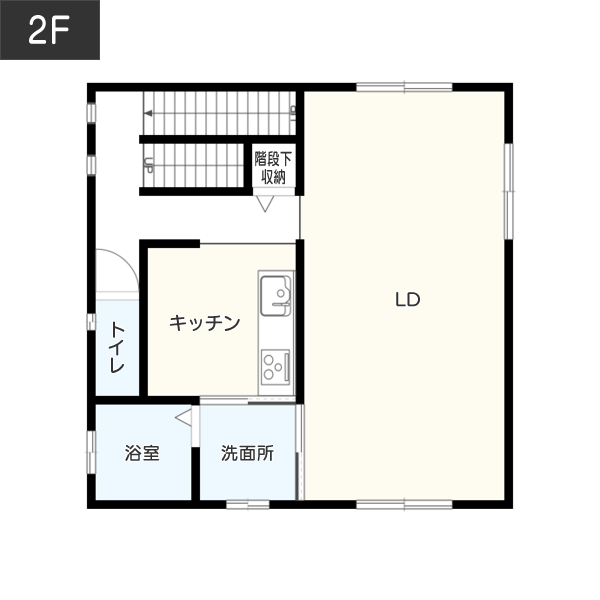 【3階建て】ビルトインガレージ付きキューブ型住宅の間取り2F