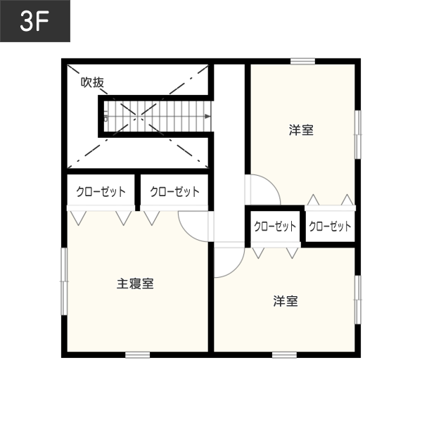 【3階建て】ビルトインガレージ付きキューブ型住宅の間取り3F