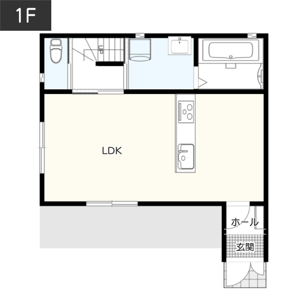 【35坪】屋上庭園横にシアタールームがある間取り例1F