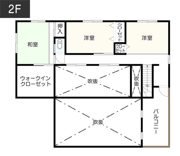 【50坪台】旅館のような畳の寝室がある間取り例 2F