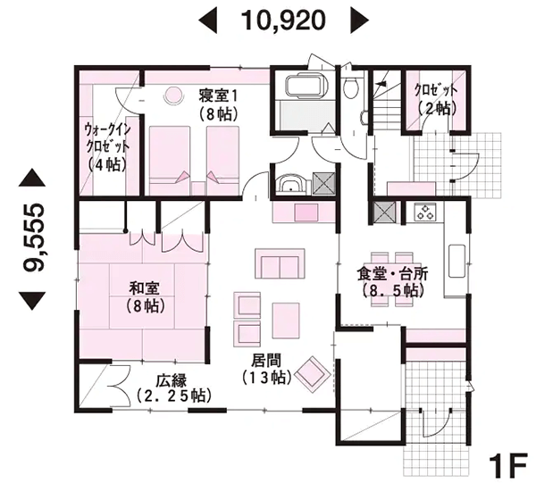 二世帯住宅｜横割り（上下分離）の間取り例1F