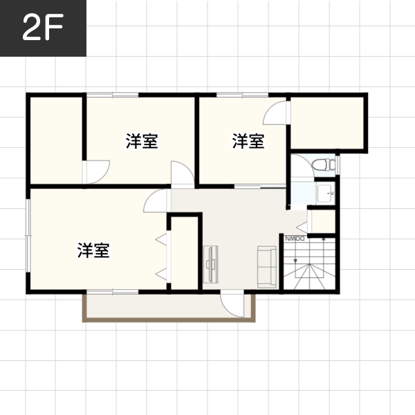 【45坪の場合】広々としたリビング空間を実現した家例