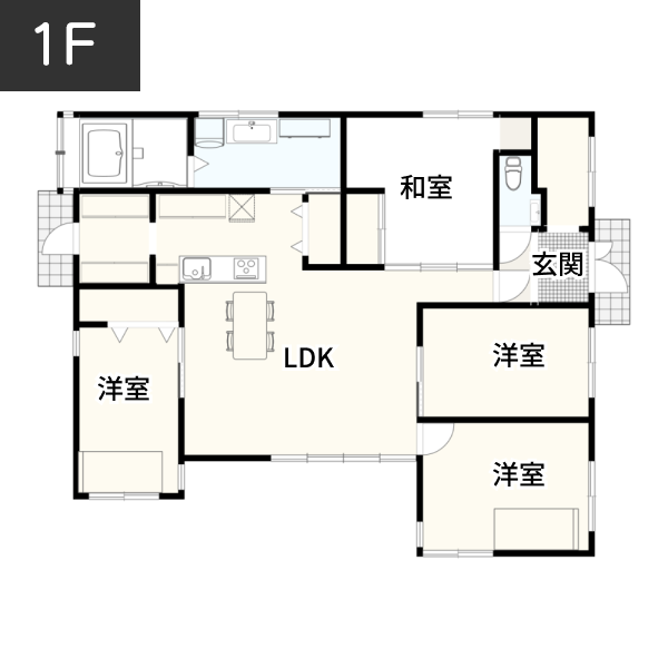 【35坪の場合】ライフスタイルにあわせ部屋の間取りを変えられる家例