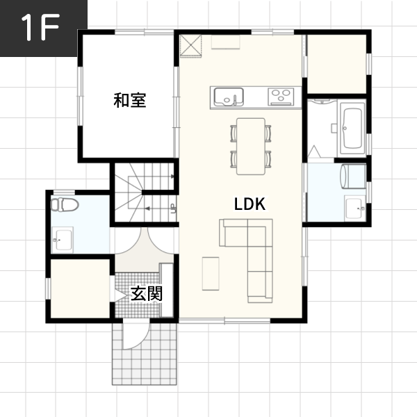 【40坪の場合】広々としたリビング空間を実現した家例