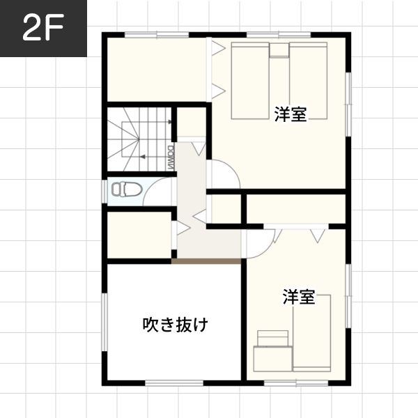 【30坪の場合】キッチンからリビングが見渡せる開放的な家例