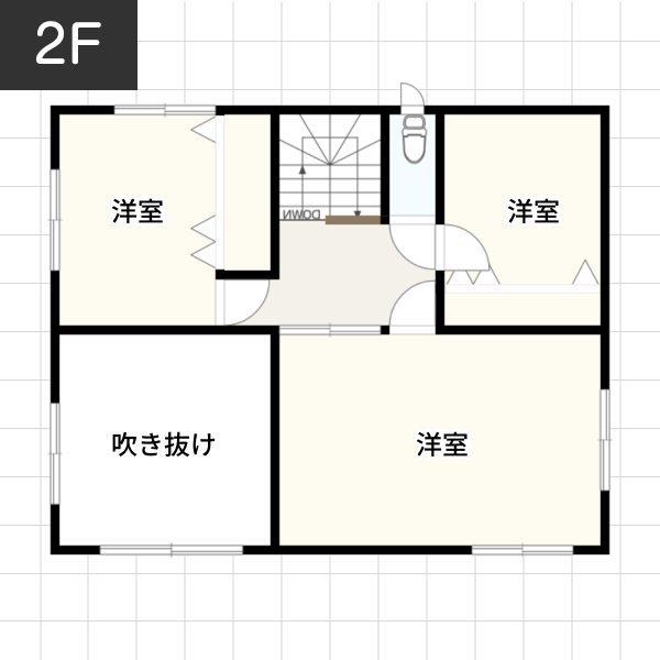 【35坪の場合】明るく広々とした吹き抜けリビングの家​例