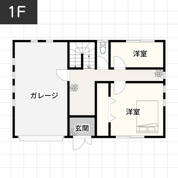 【40坪の場合】インナーガレージを備えた2階リビングの家例