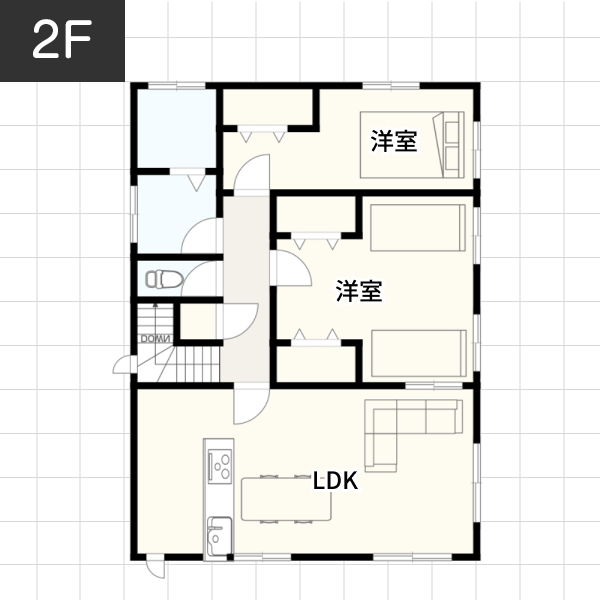 【60坪の場合】プライバシー重視の完全分離型2世帯住宅例