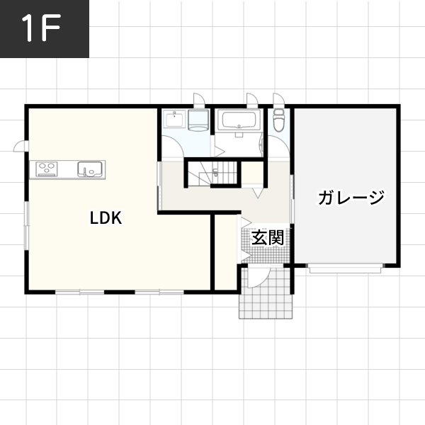 【40坪の場合】ガレージリビング空間を実現した家例