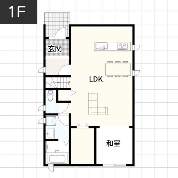 【38坪の場合】家族が集まる明るいLDKのある家例