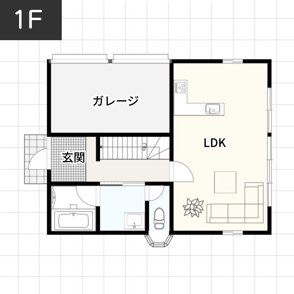 【35坪の場合】広々としたリビング空間を実現した家例