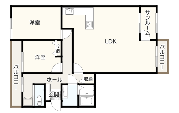 子どもが小さい家庭におすすめの2LDKの間取り例