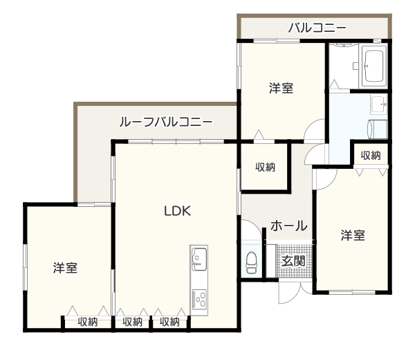 広いリビングの3LDKの間取り例