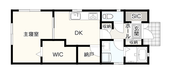 たっぷり収納を確保した2人暮らしの間取り