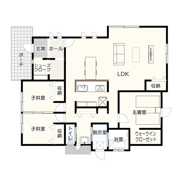 【延床面積30坪・3LDK】約30平米の広々LDKのある間取りイメージ