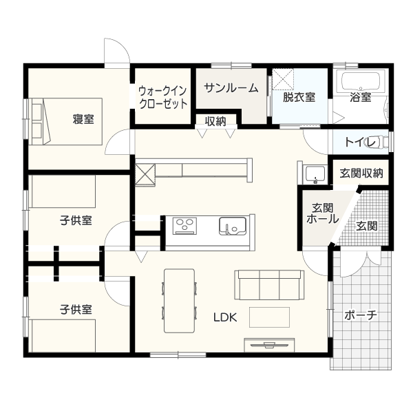 【延床面積25坪・3LDK】家事動線に配慮した間取りイメージ