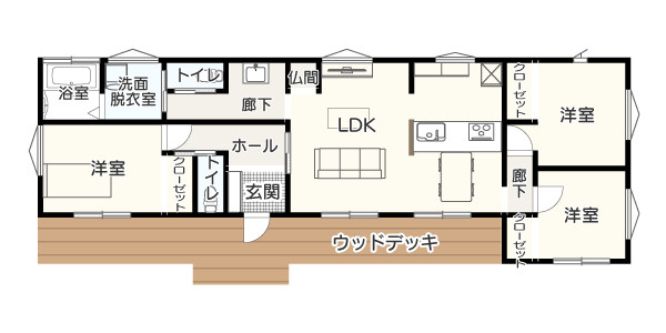 【延床面積25坪・3LDK】横長の土地を活かした間取りイメージ