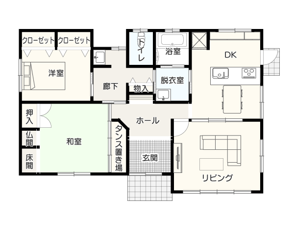 【延床面積28坪・2LDK】来客が多い家庭向きの間取りイメージ