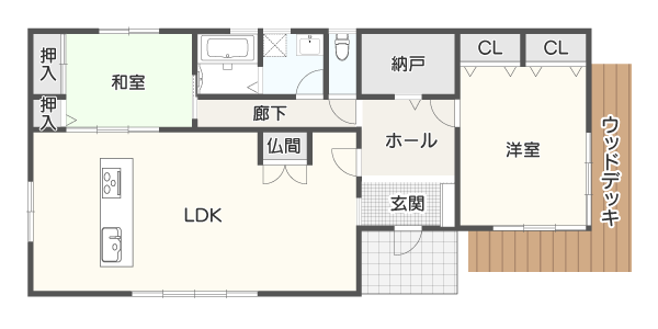 【30坪】仲間とホームパーティが楽しめる2LDK平屋間取り