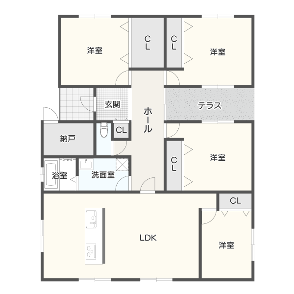 二世帯でも安心！ゆったりとしたリビングと個室を備えた間取り