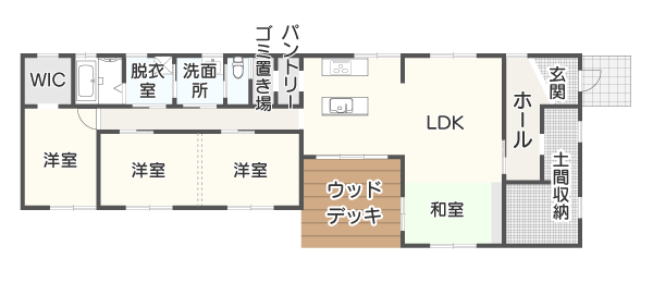 広い土間に大切な自転車を収納できる長方形の間取り