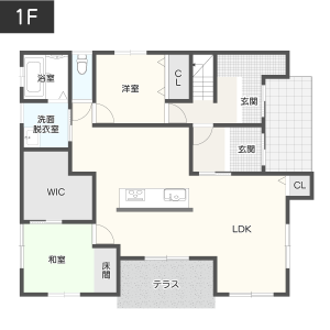 【完全分離型】玄関ホールを介し行き来ができる二世帯住宅間取り1階