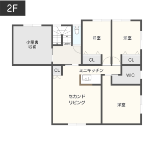 【完全共有型】子世帯空間にミニキッチンを設けた二世帯住宅間取り2階