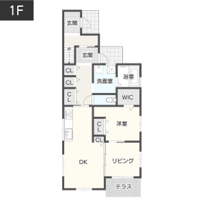 【完全分離型】狭小ながら小屋裏を活用した二世帯住宅間取り1階