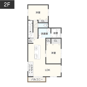 【完全分離型】狭小ながら小屋裏を活用した二世帯住宅間取り2階