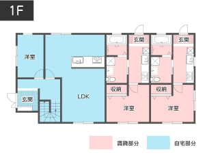 【60坪】さまざまなスタイルの賃貸物件を用意できる部屋イメージ1階