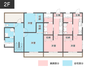 【60坪】さまざまなスタイルの賃貸物件を用意できる部屋イメージ2階