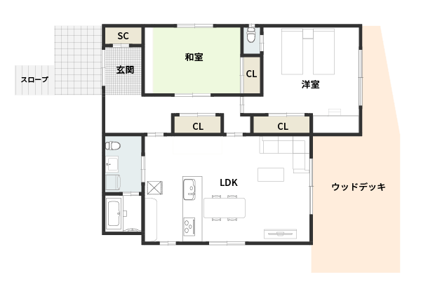 自宅で自然を感じられる2LDKの平屋間取り
