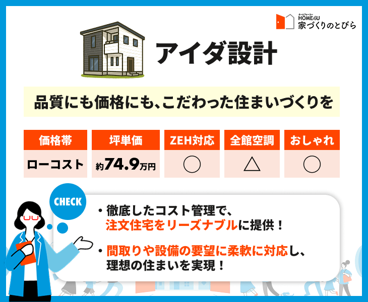 アイダ設計の評判や坪単価、特徴