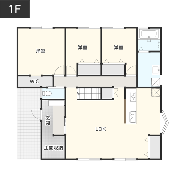 【HIRAYA】天井裏スペースを活用したロフトのある平屋の間取り1F