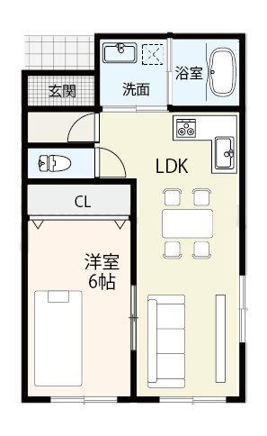 【1LDK】の間取り例