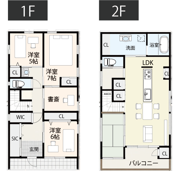【30坪台】LDKと水回りをすべて2階にした間取り例
