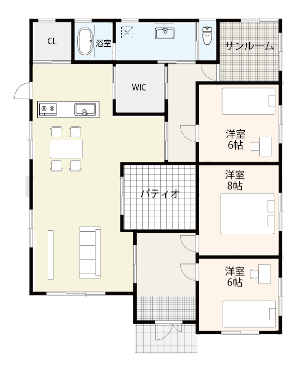 【27坪】食事中でも外を感じながらプライバシーを守れる間取り例