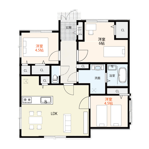 寝室4.5畳の間取り例