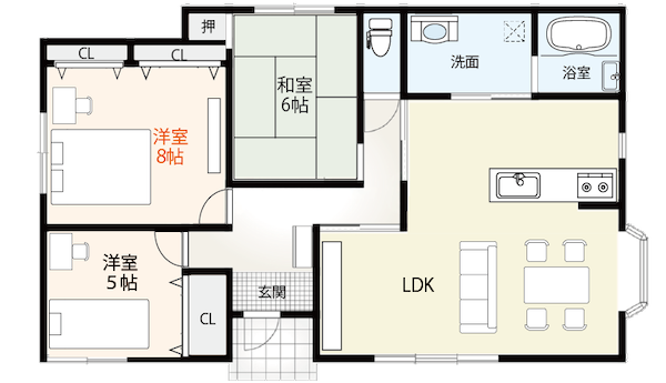 寝室8畳の間取り例