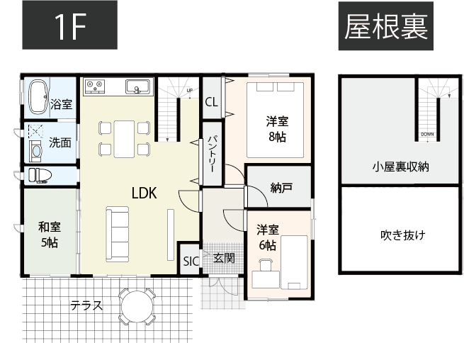 【35坪台】平屋でも小屋裏収納で収納力をアップした間取り例