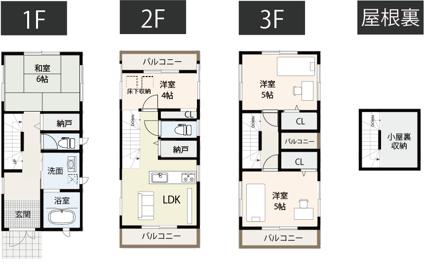 【25坪台】狭小地でも工夫で収納たっぷりの間取り例