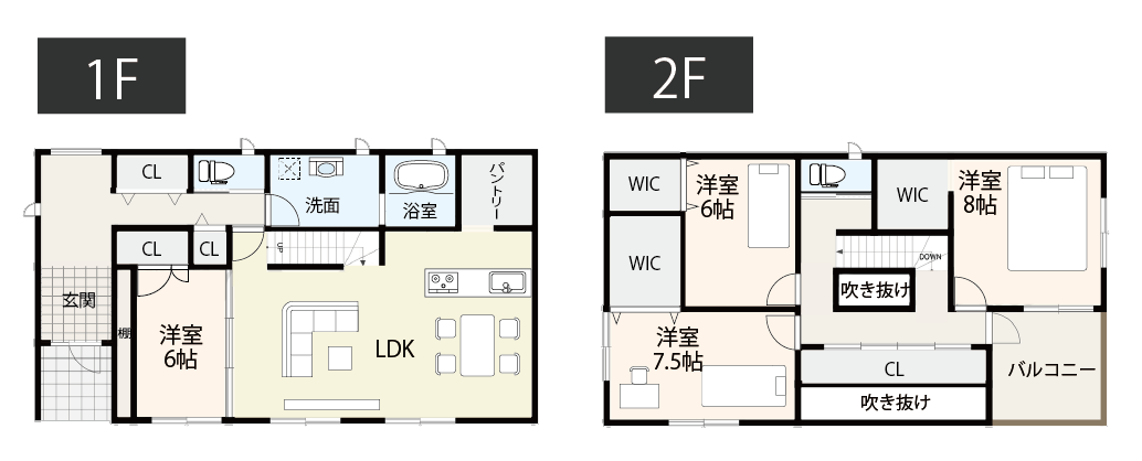こだわりの吹き抜けのある2人暮らしの間取り