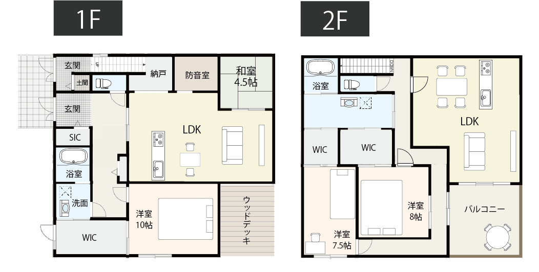 【55坪台】風通しの良いウォークインクローゼットがある間取り例