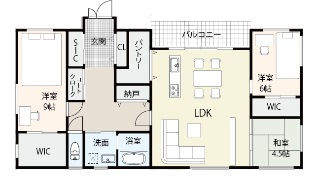 【32坪】たっぷりの収納を配置した使いやすい3LDKの平屋間取り