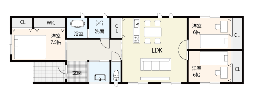 【29坪】玄関まわりの動線にこだわった3LDKの平屋間取り