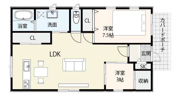 平屋ならではの開放感を最大限に活かす間取り例