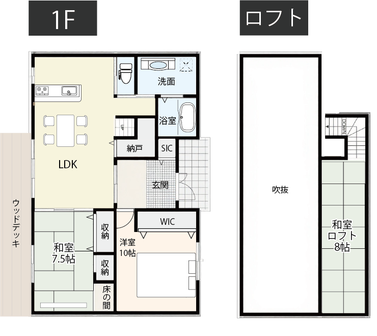 ロフトを有効活用した間取り例