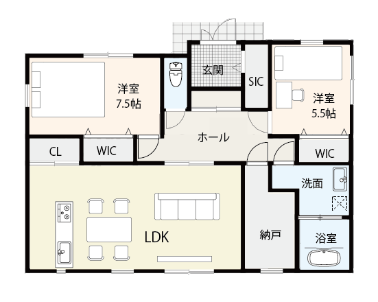 随所に収納を設けた間取り例